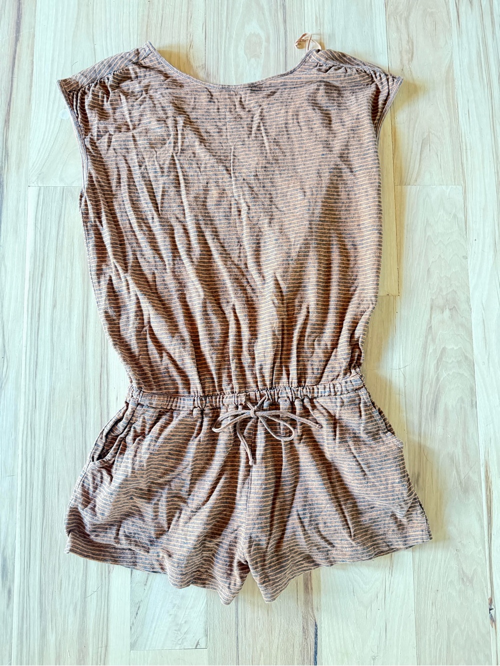 Prana Striped Tan/Brown Sleeveless Romper with Drawstring